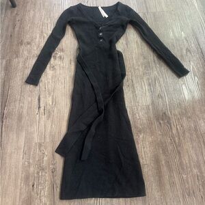 Babaton Black Knit Long Sleeve Maxi Dress